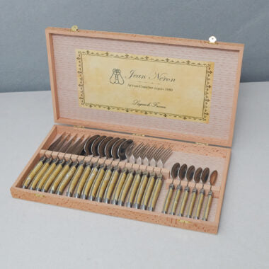 Laguiole 24 Piece Flatware Set, Platine Pale Horn in Wood Presentation Box