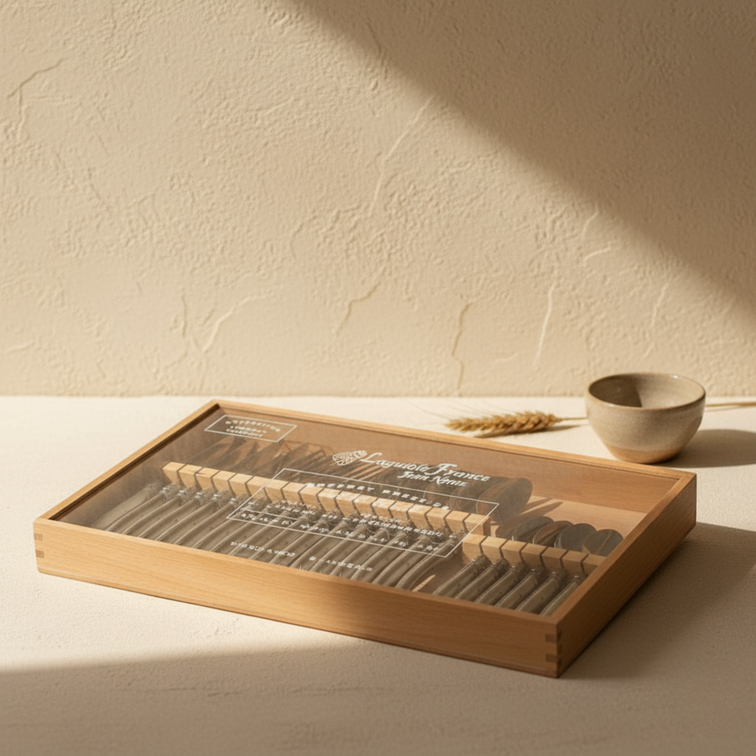 Laguiole 24 Piece Flatware Set, Platine Stainless Steel in Wood Box with Acrylic Lid