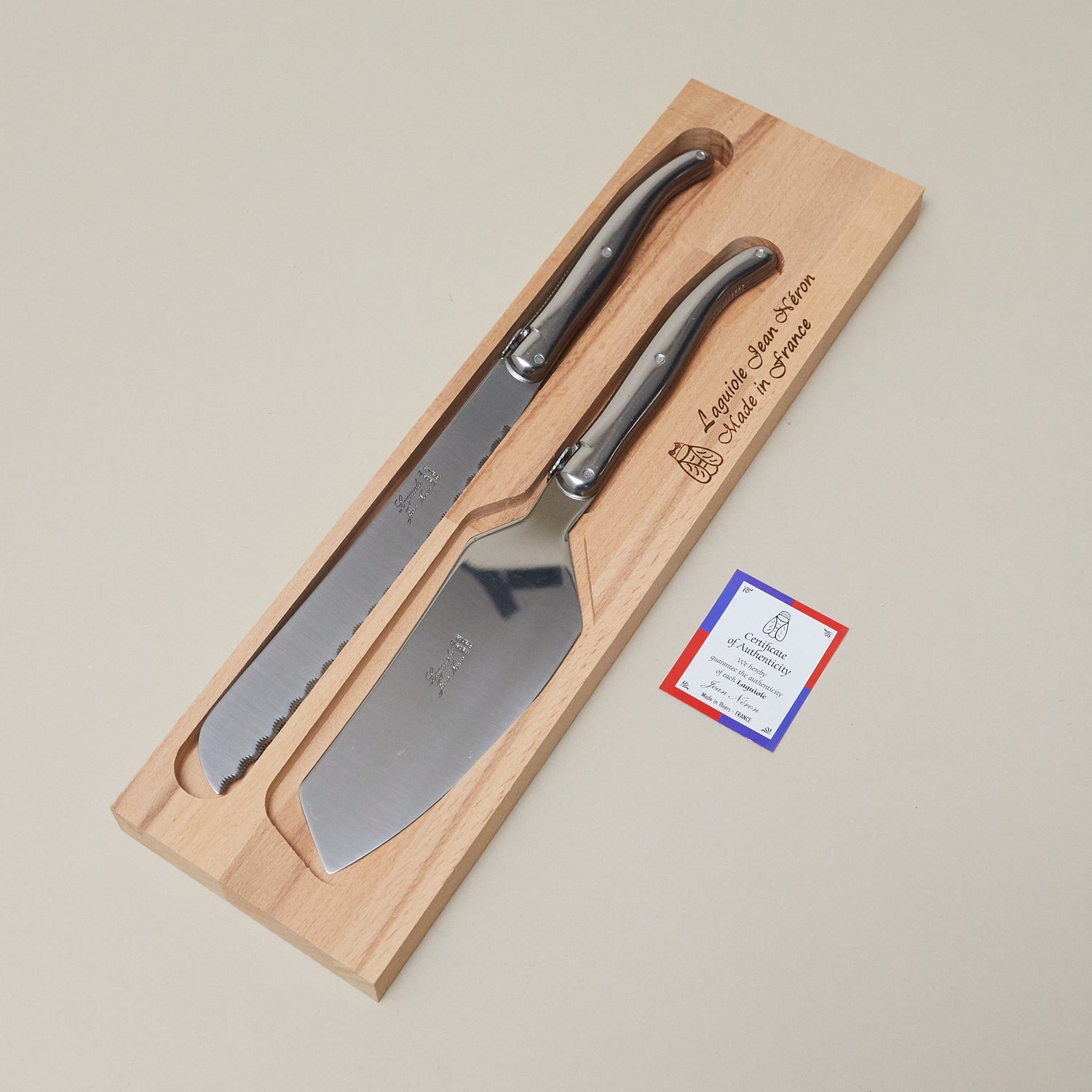 Laguiole Platine Cake &amp; Bread Set All stainless Wooden Box