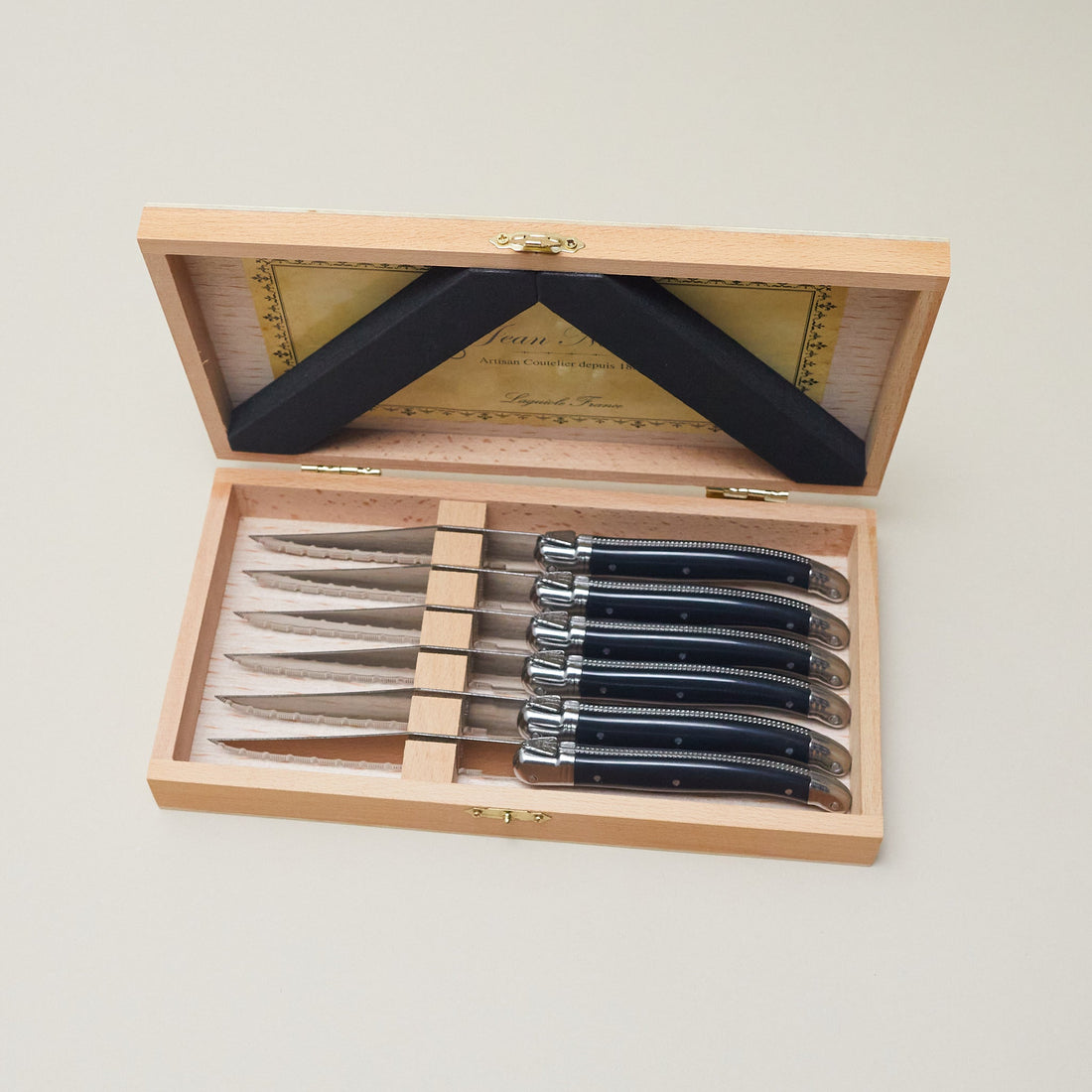 Laguiole 6 Piece Steak Knife Set, Platine Black in Wood Presentation Box