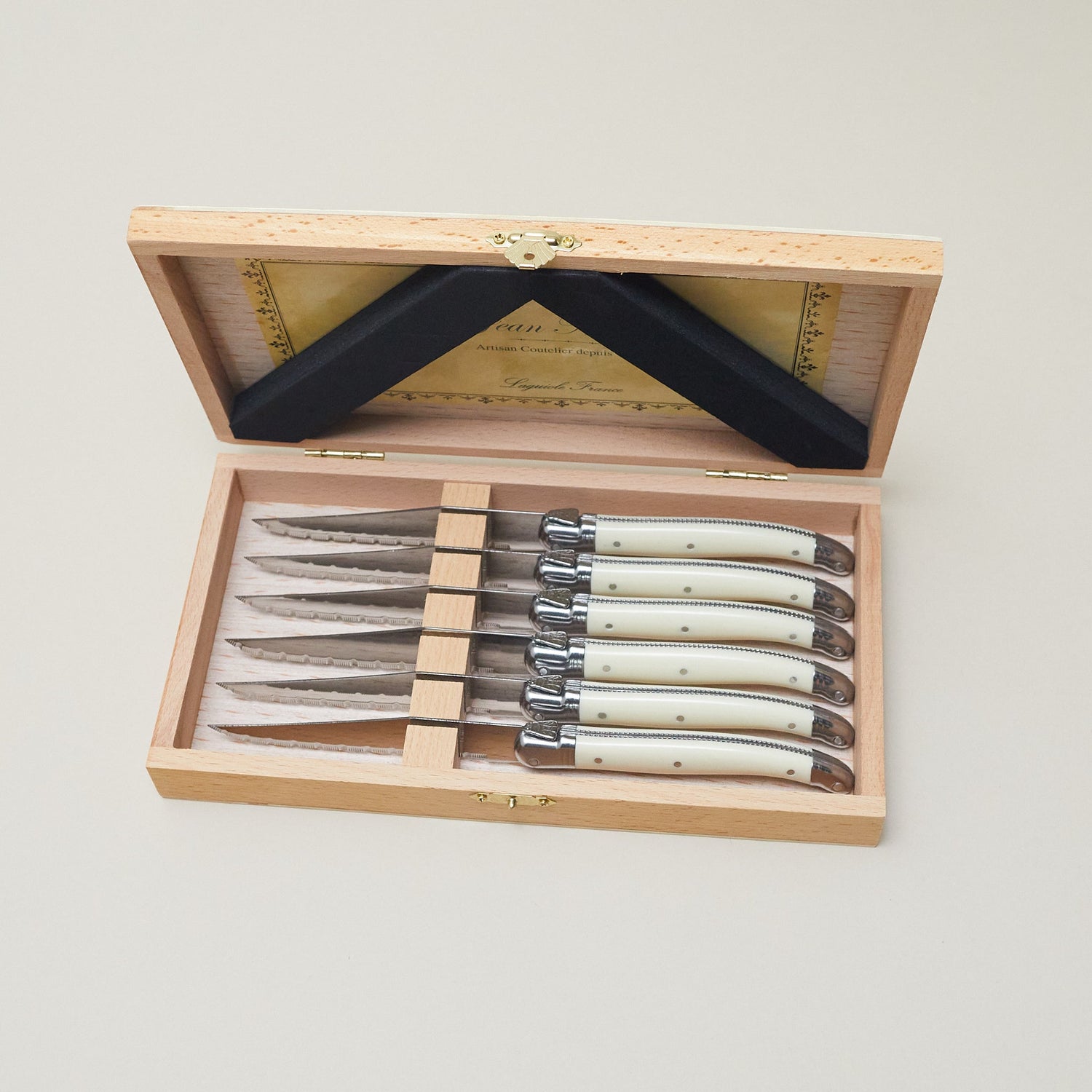 Laguiole 6 Piece Steak Knife Set, Platine Ivory in Wood Presentation Box