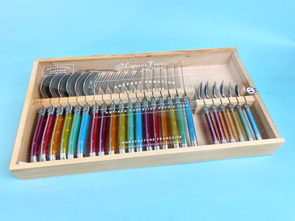 Laguiole 24 Piece Flatware Set, Platine Rainbow in Wood Presentation Box