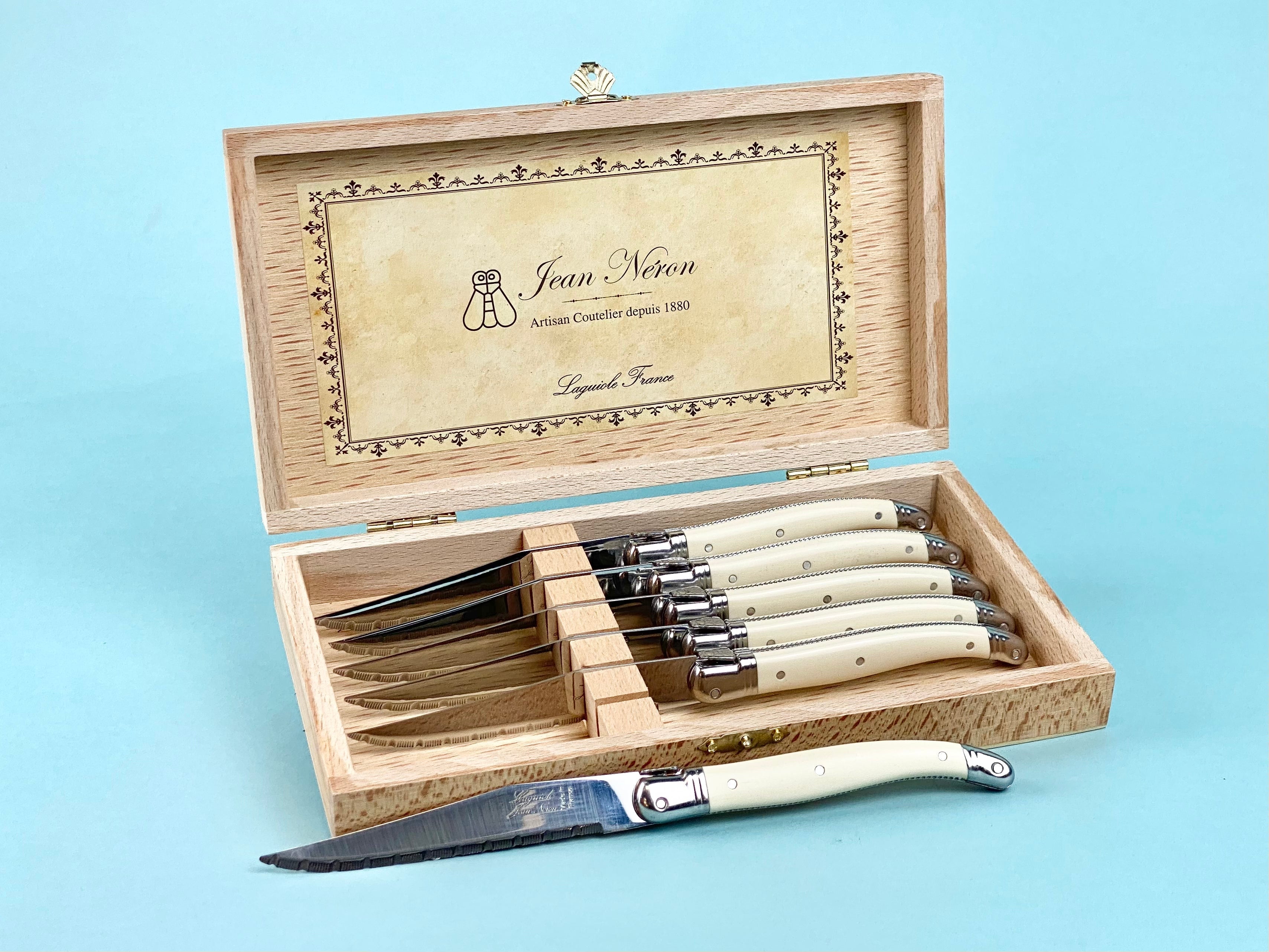 Laguiole 6 Piece Steak Knife Set, Platine Ivory in Wood Presentation Box