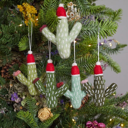 Christmas Cactus Felt Ornaments, Set of 5