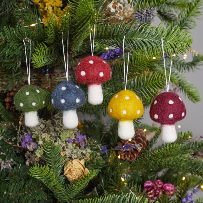 Mushroom Felt Ornaments Set of 5