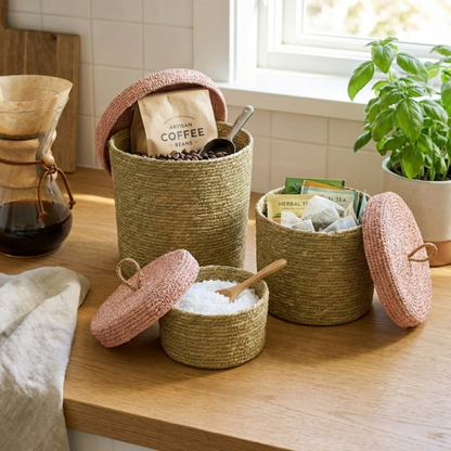 Hydra Woven Seagrass Nesting Canisters Set of 3, Rose
