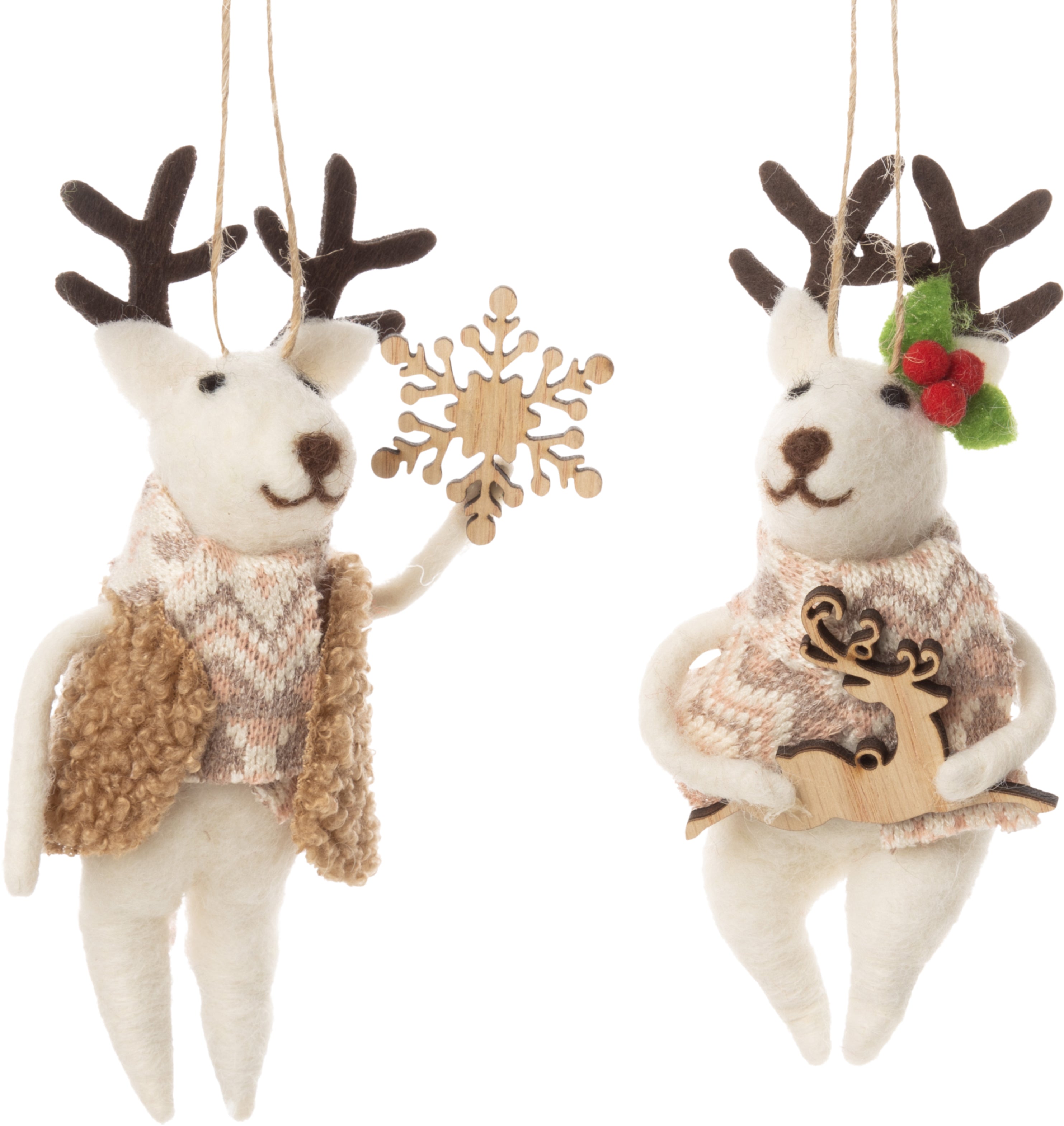Felt Nordic Reindeer Ornaments, Set of 2