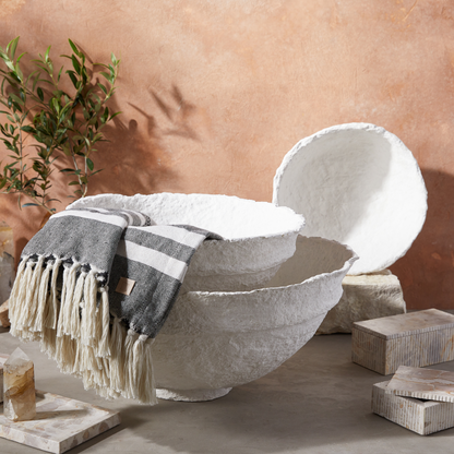 Koi Paper Mache Bowls, Set of 3, White