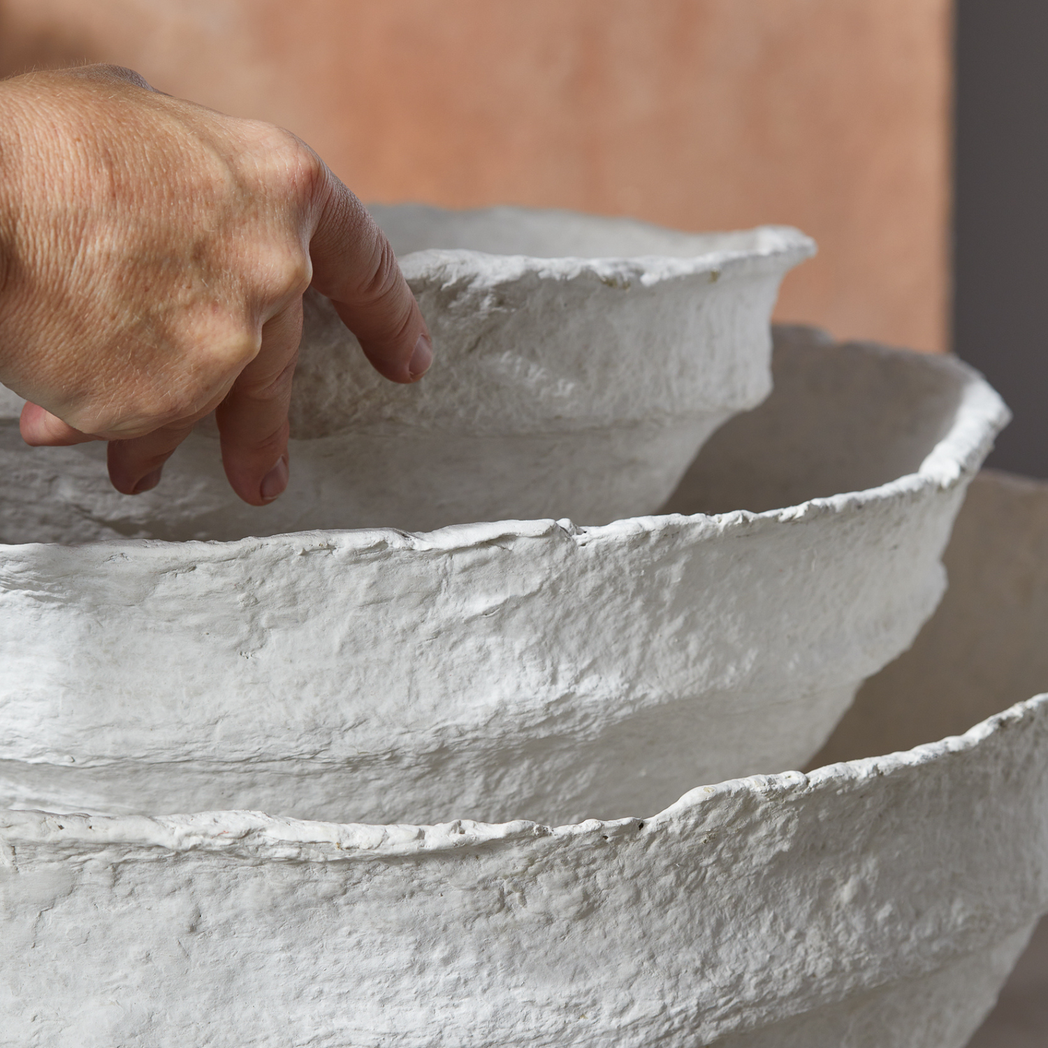 Koi Paper Mache Bowls, Set of 3, White