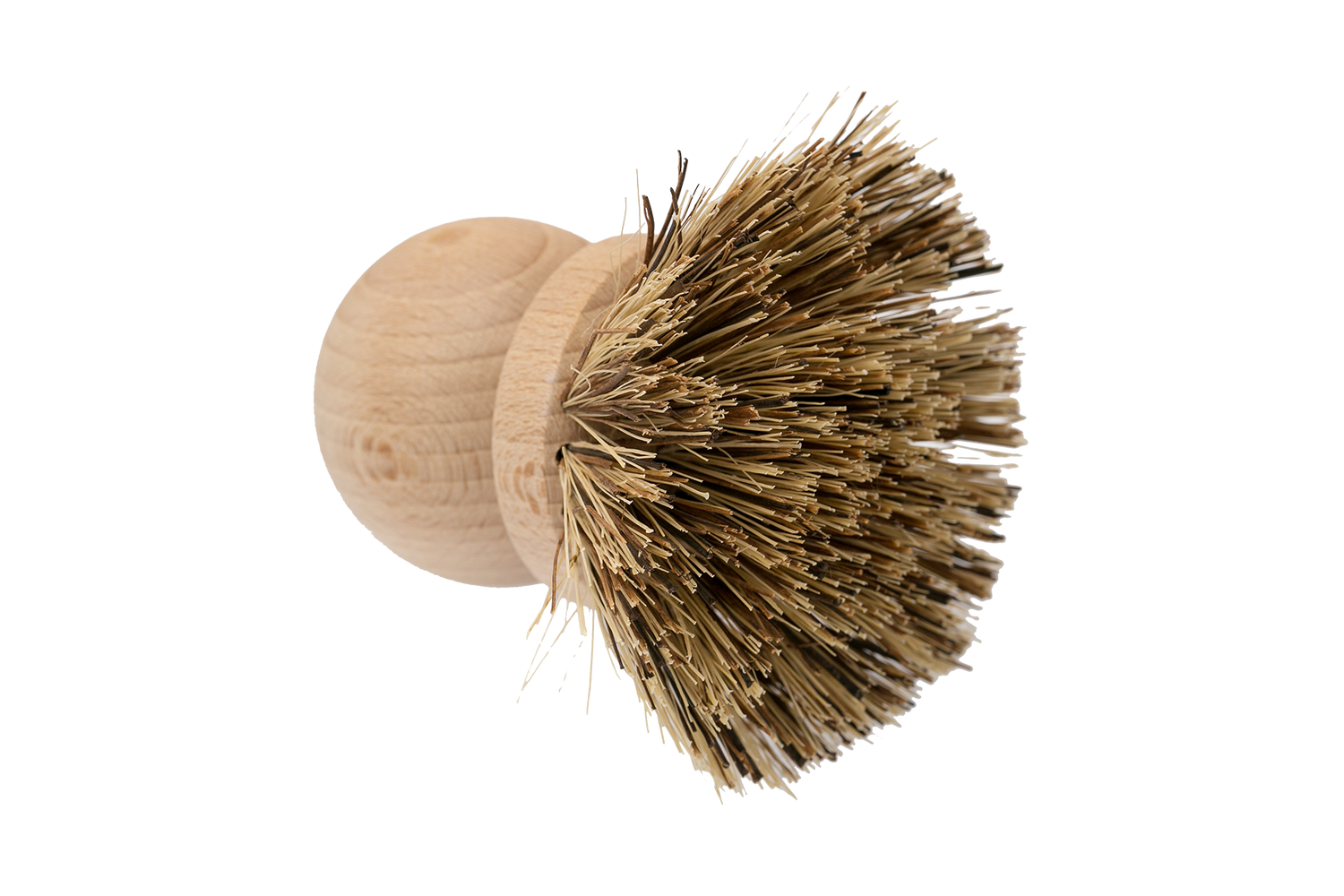 Wooden dish brush with natural bristles.