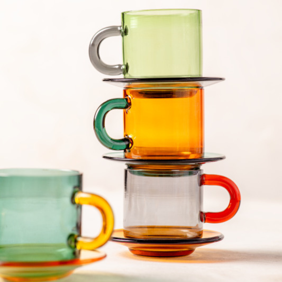Niko Glass Mug, Green , Set of 4
