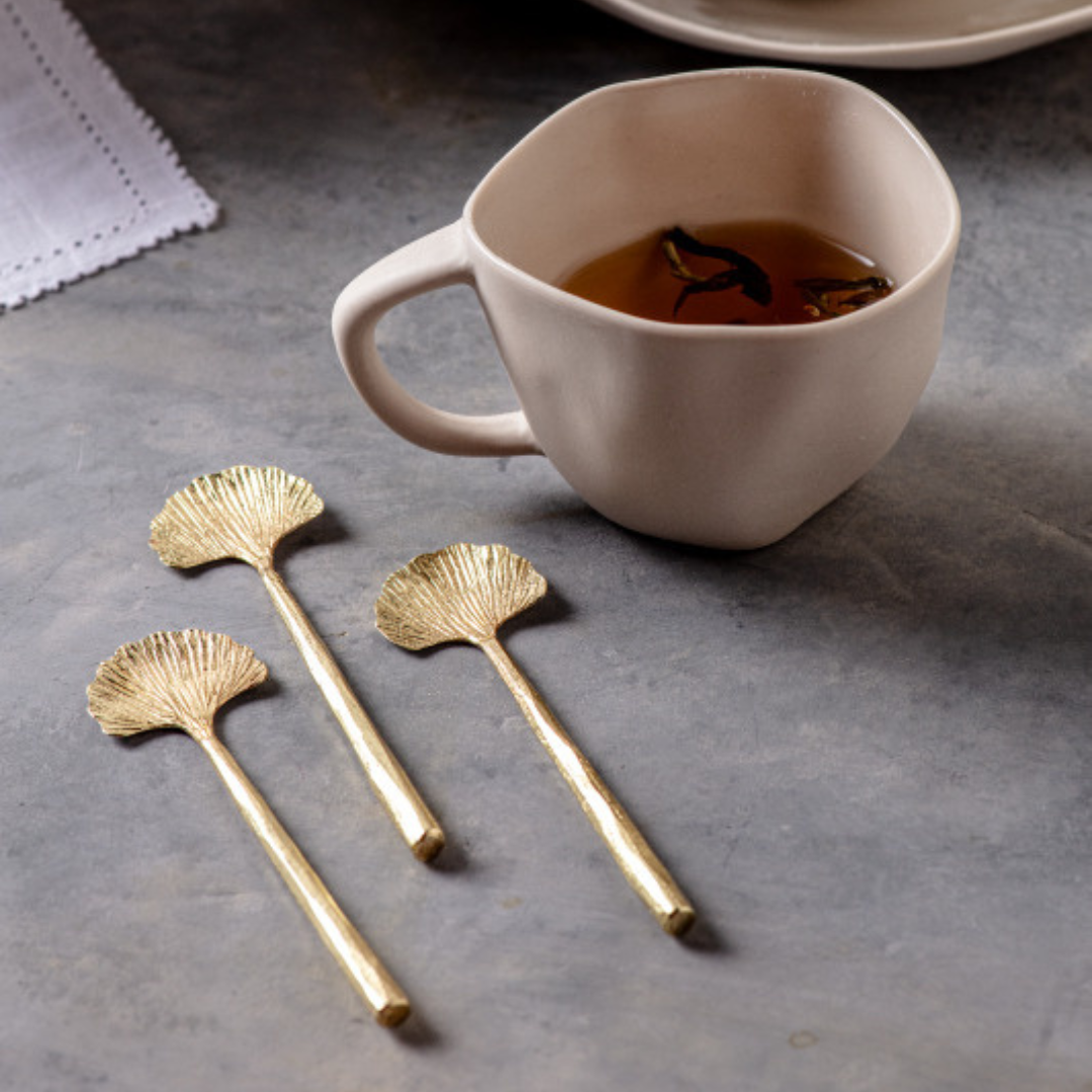 Gingko Mini Spoons, Gold, Set of 4