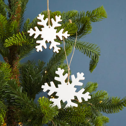 Mango Wood &amp; Enamel Snowflake Ornament, Large
