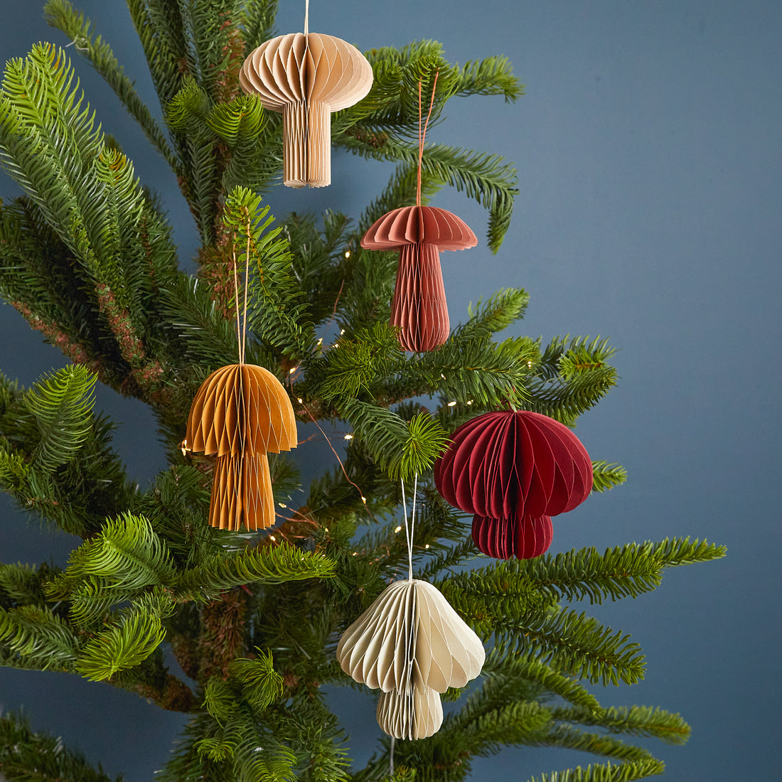 Recycled Paper Mushroom Ornament Set of 5 Assorted