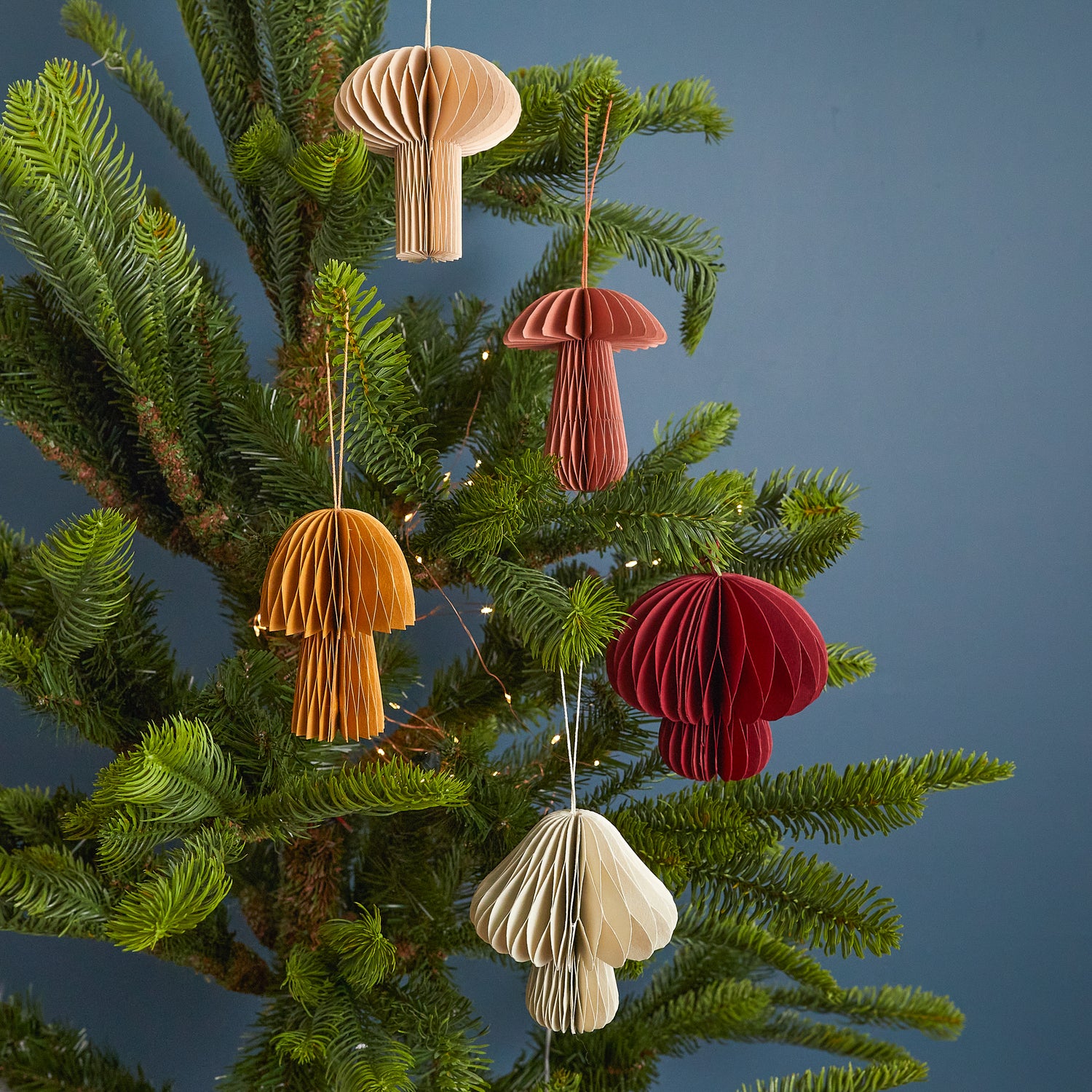 Recycled Paper Mushroom Ornament Set of 5 Assorted