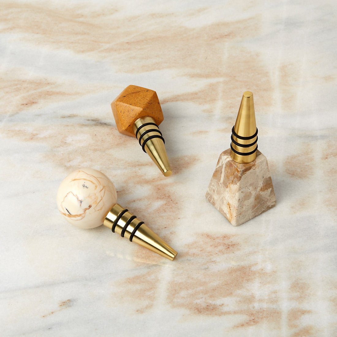 Assorted Marble Bottle Stoppers, Set of 3 In Gift Box