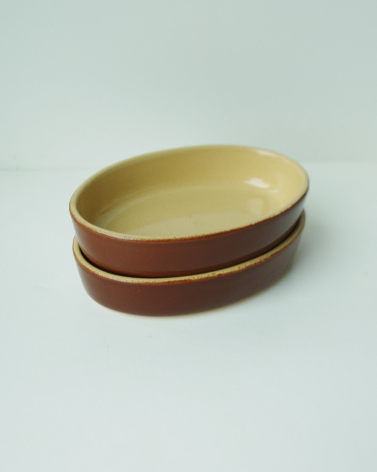 Vintage French Stoneware Oval Dish - Small (0.25 L) - Brown