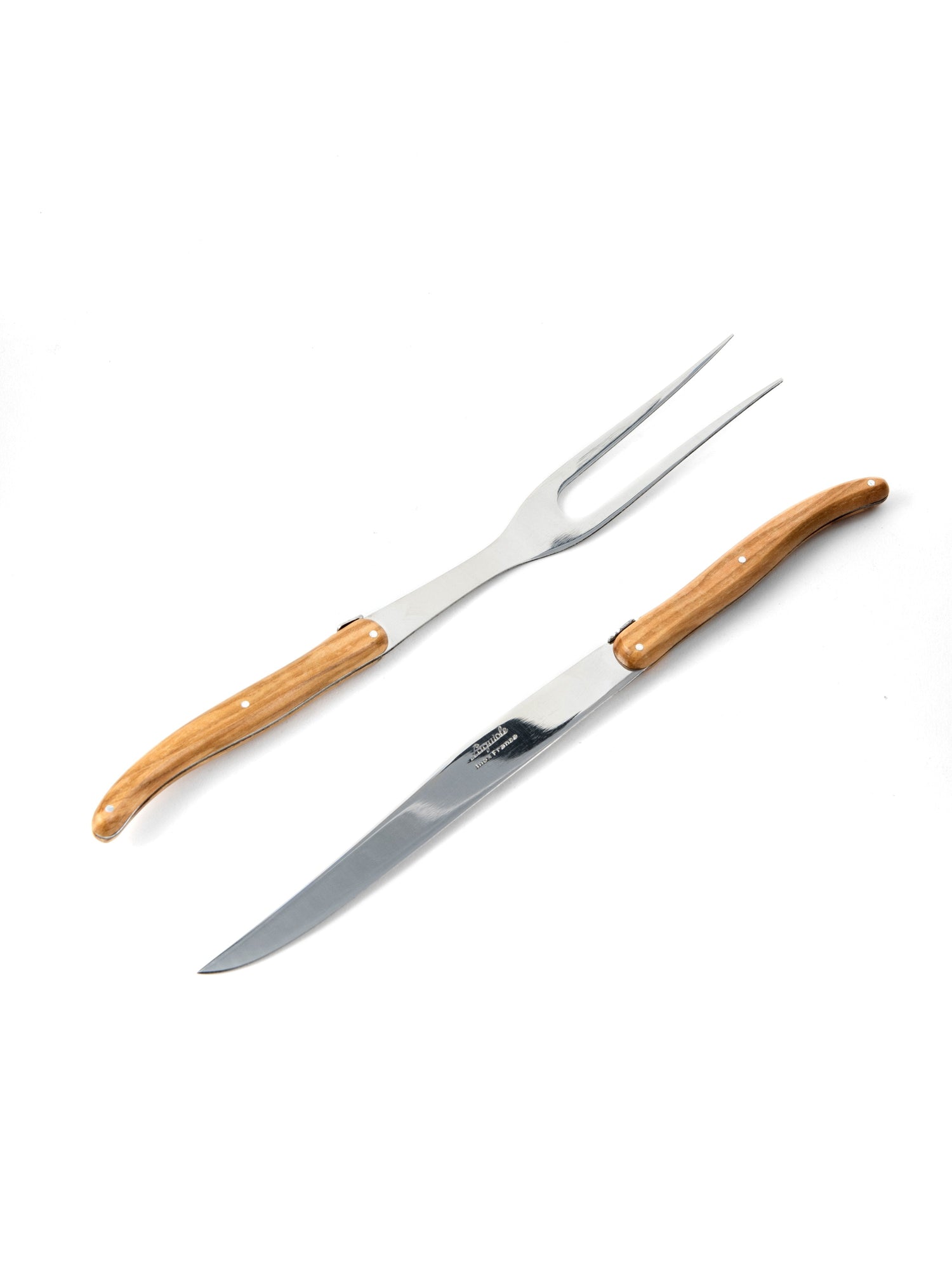 Laguiole French Olivewood Carving Set in Wood Box (Carving Knife and Carving Fork) - French Dry Goods