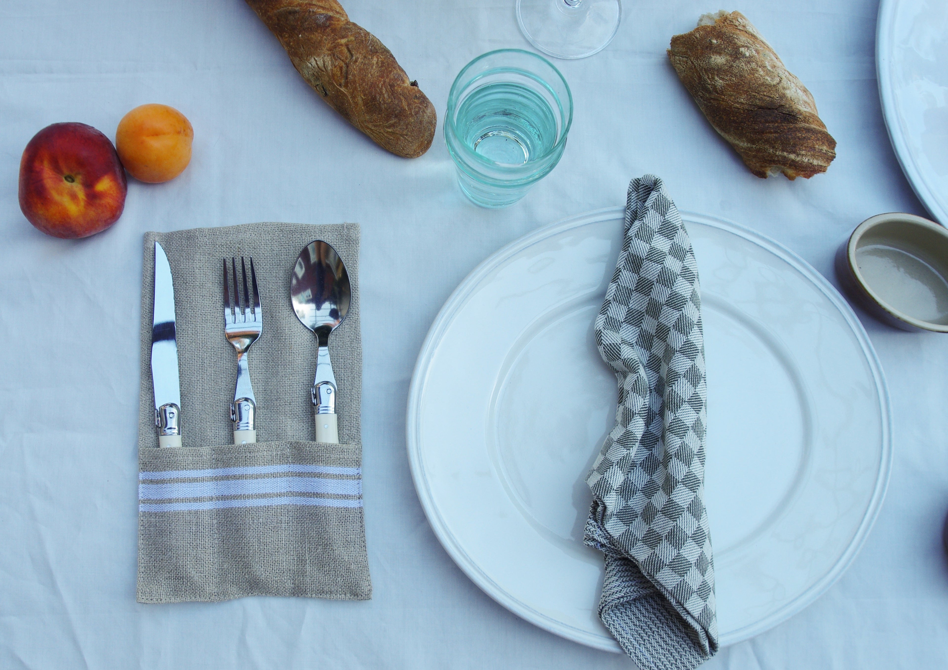 Thieffry Belgian Linen Utensil Holder, White