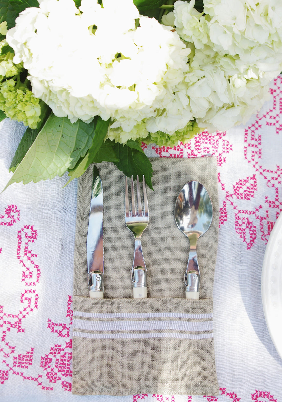 Thieffry Belgian Linen Utensil Holder, White