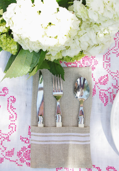 Thieffry Belgian Linen Utensil Holder, White