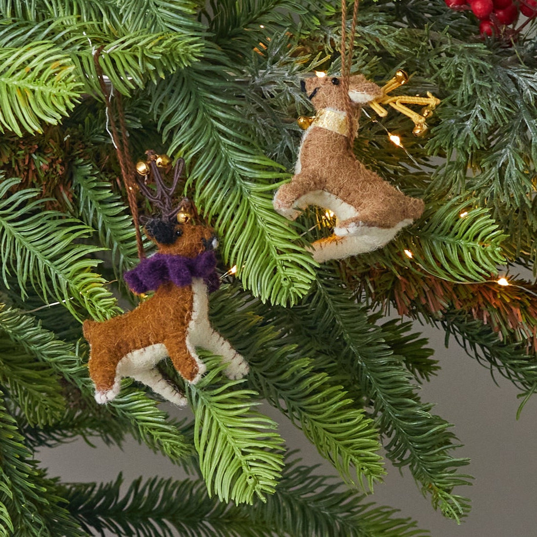 Wool Felt Deer Ornaments, Set of 2