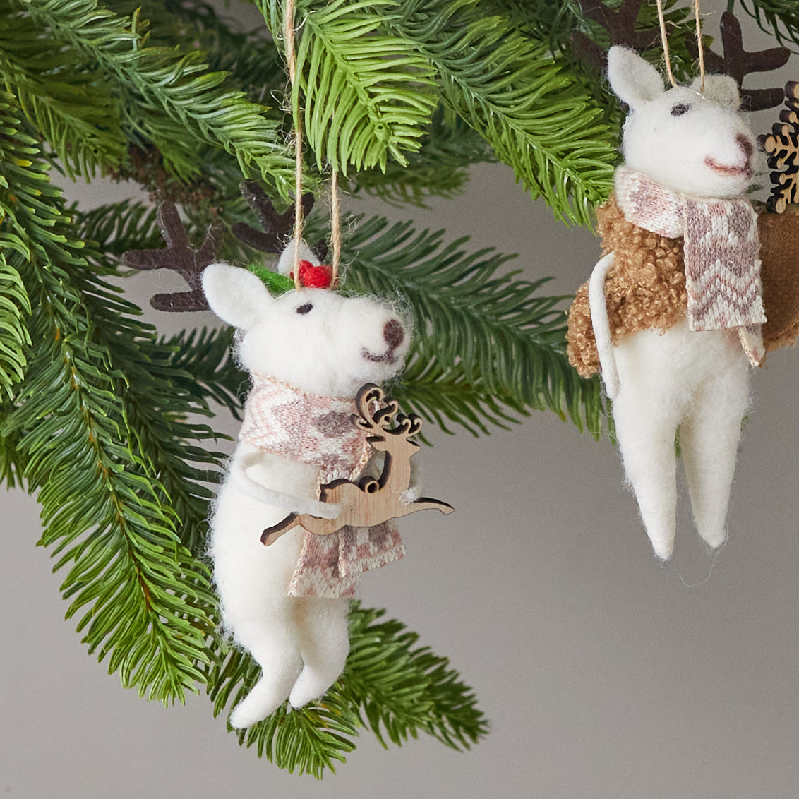 Felt Nordic Reindeer Ornaments, Set of 2