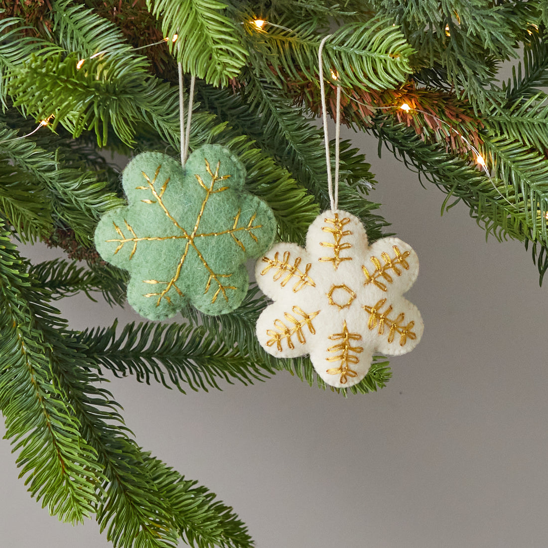 Wool Felt Snowflake Ornaments, Set of 2