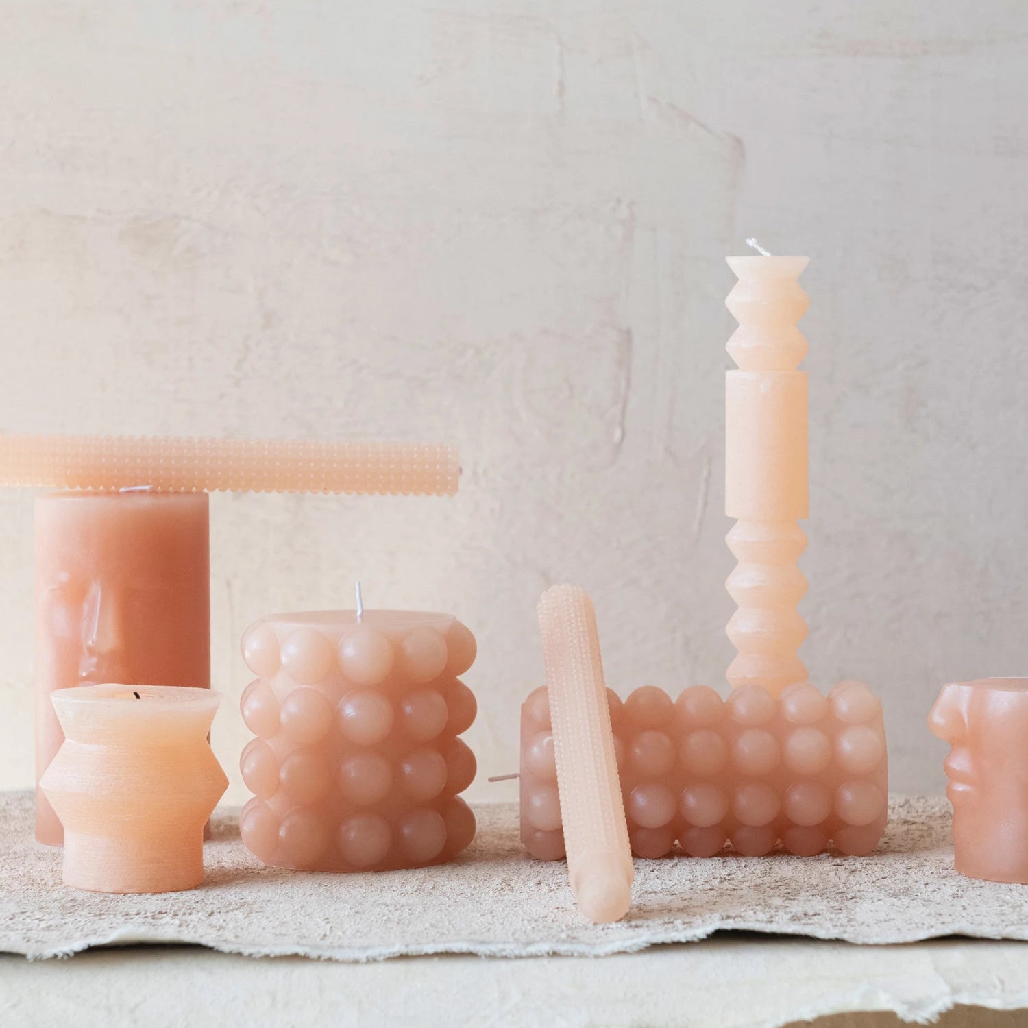 Hobnail Taper Candles, Set of 2, Nude