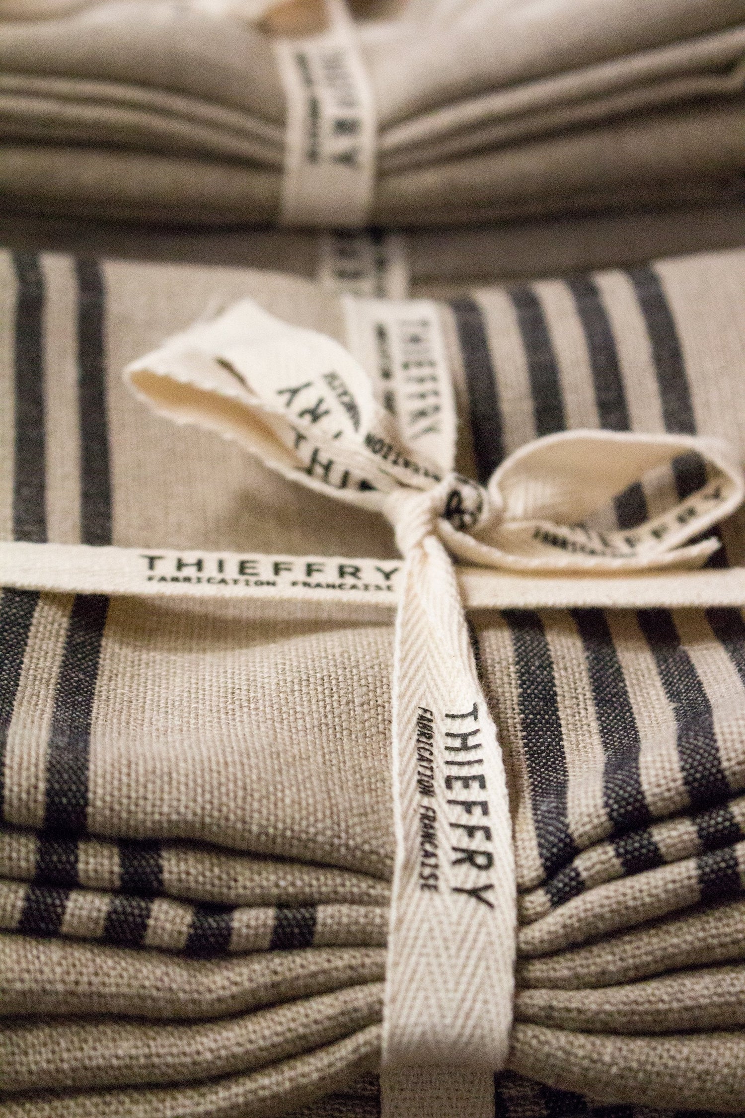 Thieffry Set of Two Dish Towels Black Stripe &amp; Natural - French Dry Goods