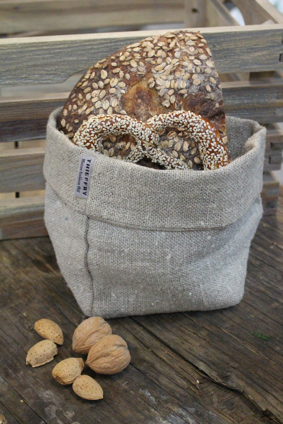 Thieffry Belgian Linen Bread Basket, Raw Natural