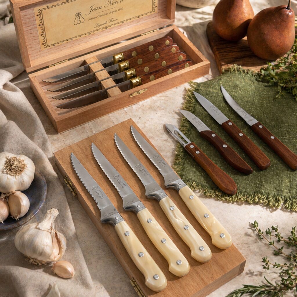 La Fourmi 4 Piece Pearlescent Steak Knife Set in Wood Presentation box