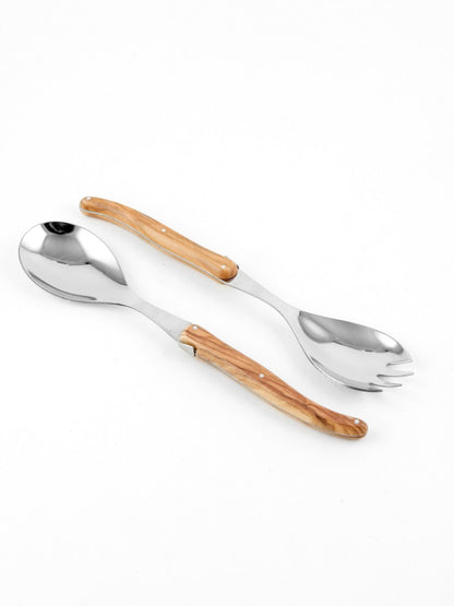 Laguiole Salad Serving Set Olivewood, in wooden box