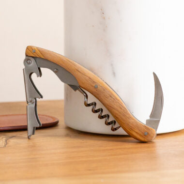 French Dry Goods Large Olivewood Corkscrew in Leather Pouch