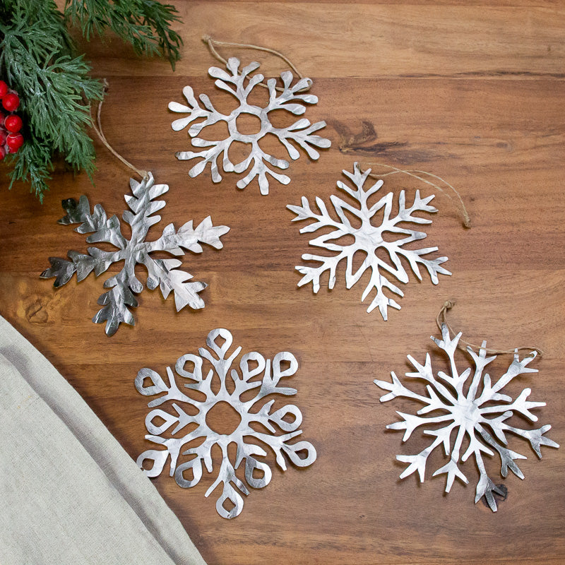 Metallic Silver Snowflake Ornament Large, Set of 5