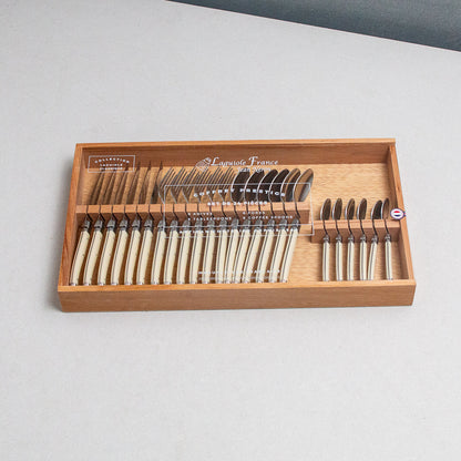 Laguiole 24 Piece Flatware Set, Ivory in Wood Box with Acrylic Lid