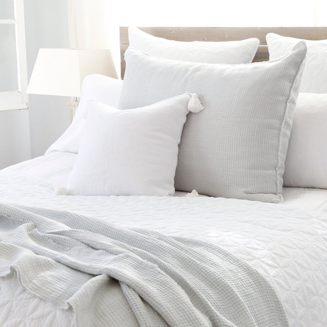 Montauk Square Pillow with Tassels, Pure White