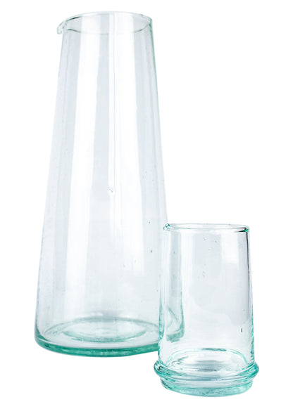 Beldi Large Tapered Carafe Clear Glass Kessy Beldi Brand_Kessy Beldi Brand_Une Vie Nomade Carafes Kitchen_Drinkware Wine Glasses MoroccanKessyBeldiClearGlassCarafe8000-E39_C8000-E39_C