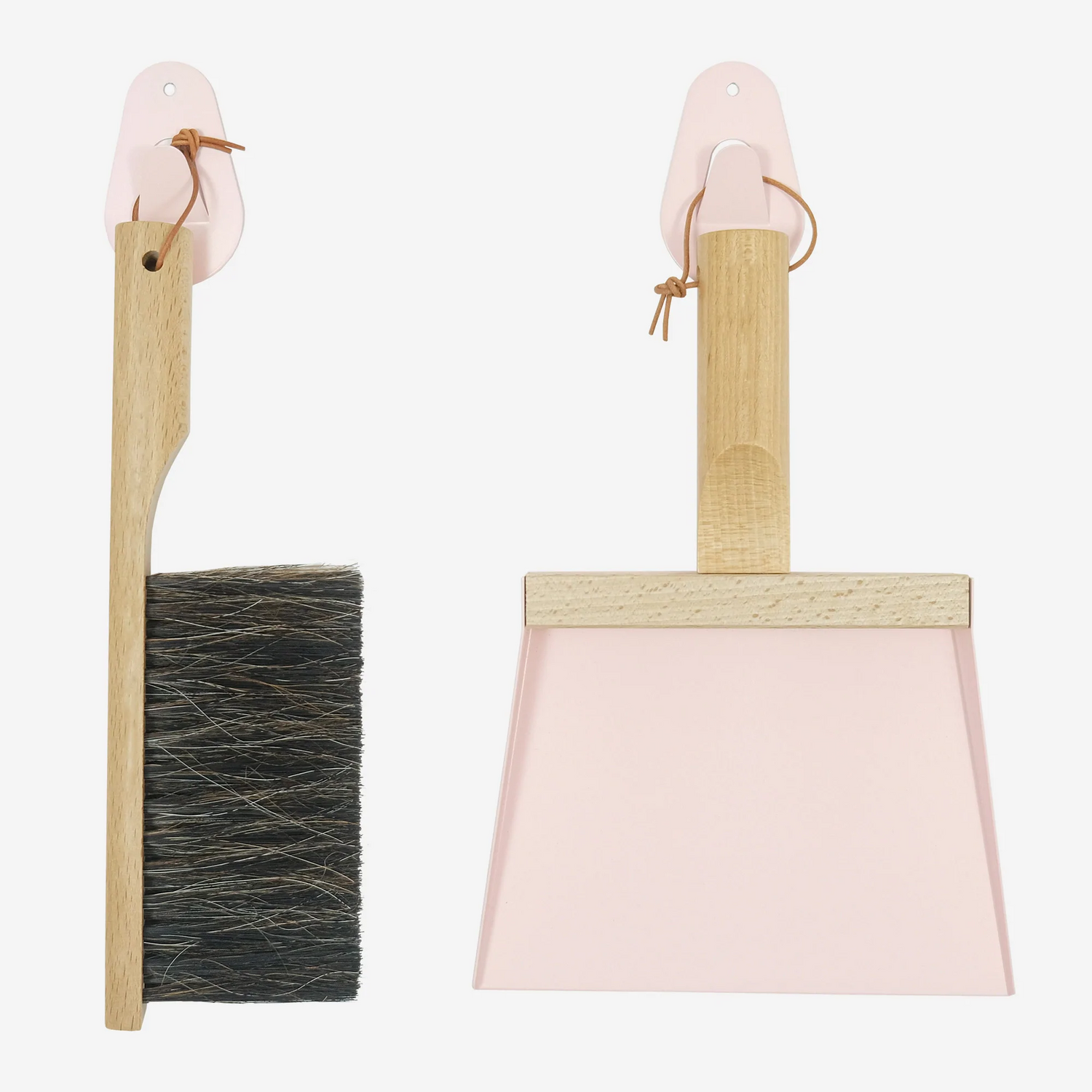 Andree Jardin &quot;Mr &amp; Mrs Clynk&quot; Light Pink Hand Brush, Dustpan and Wall Hooks