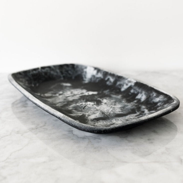 Handmade Resin Tray, Black Marble, Medium