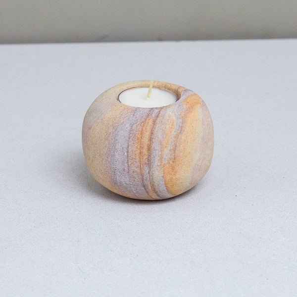 Rainbow Sandstone Pebble Candleholder, Small