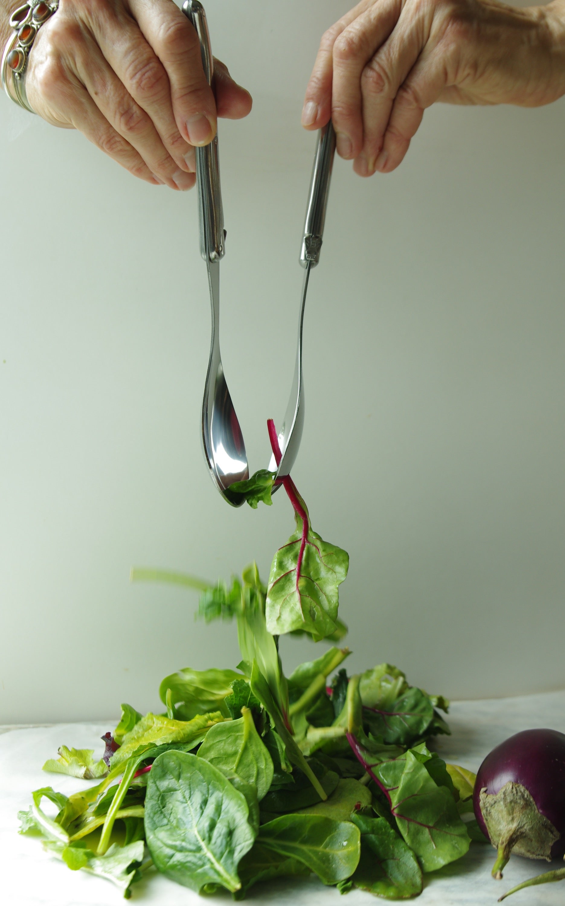 Laguiole Platine Salad Set - Stainless Steel in wood box