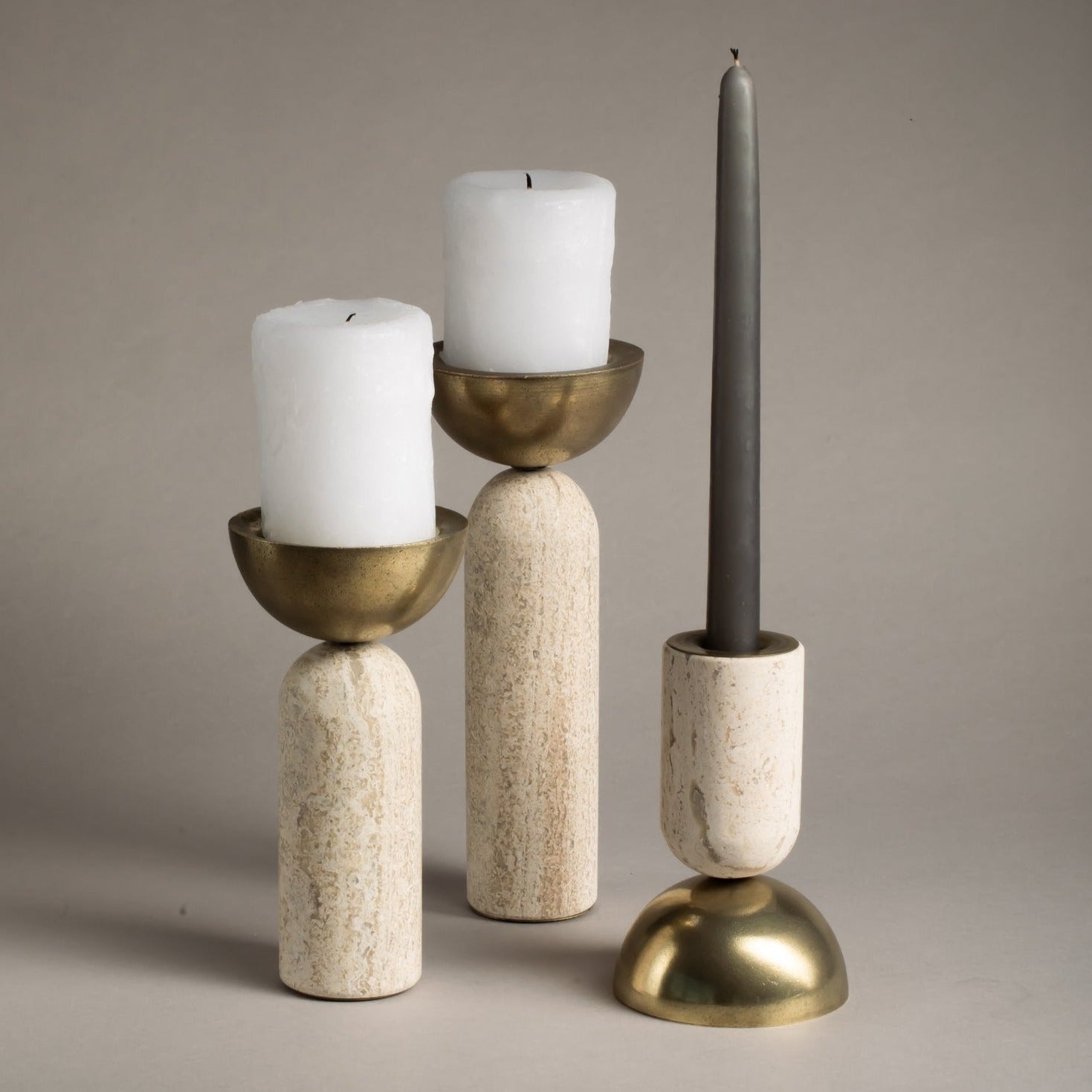 Reversible Candle Holders, Set of 3, Travertine