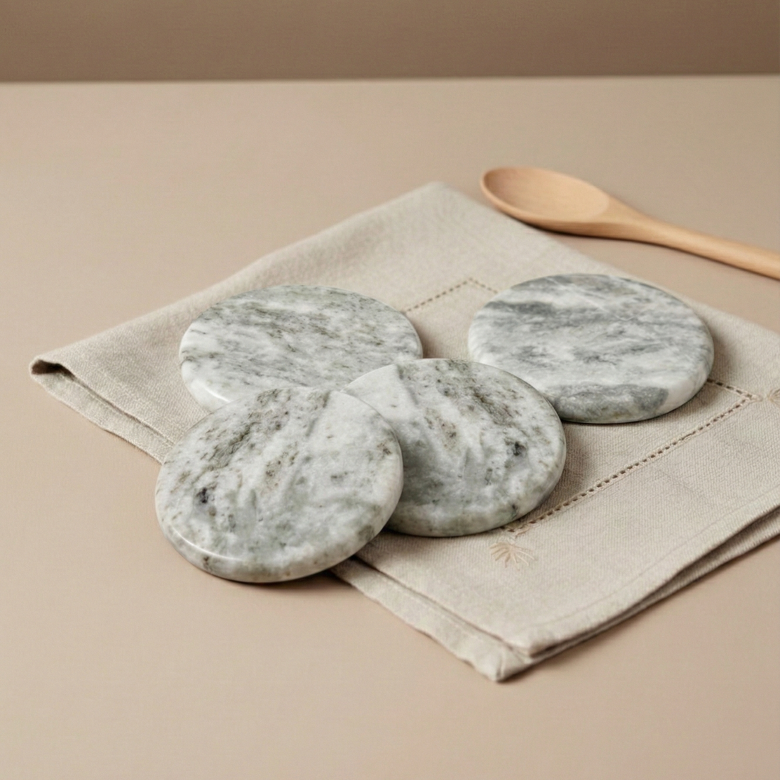 Waterfall Marble Round Coasters, Set of 4