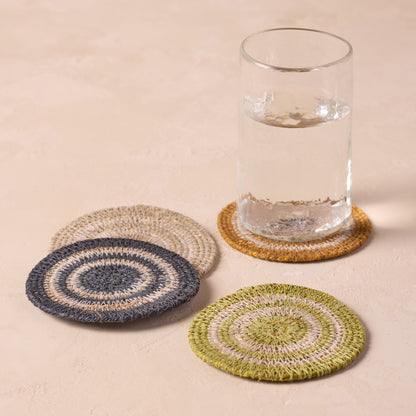 Hydra Woven Seagrass Coaster, Set of 4 (Chartreuse , Navy, Marigold, Grey)