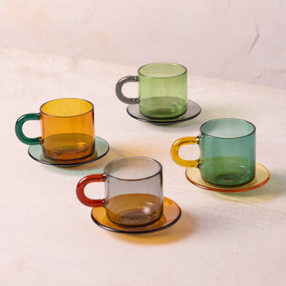 Niko Glass Espresso Cup &amp; Saucer, Set of 4