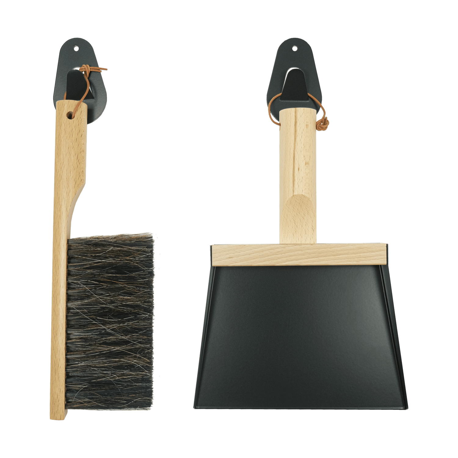 Andree Jardin "Mr &amp; Mrs Clynk" Black Hand Brush, Dustpan and Wall Hooks