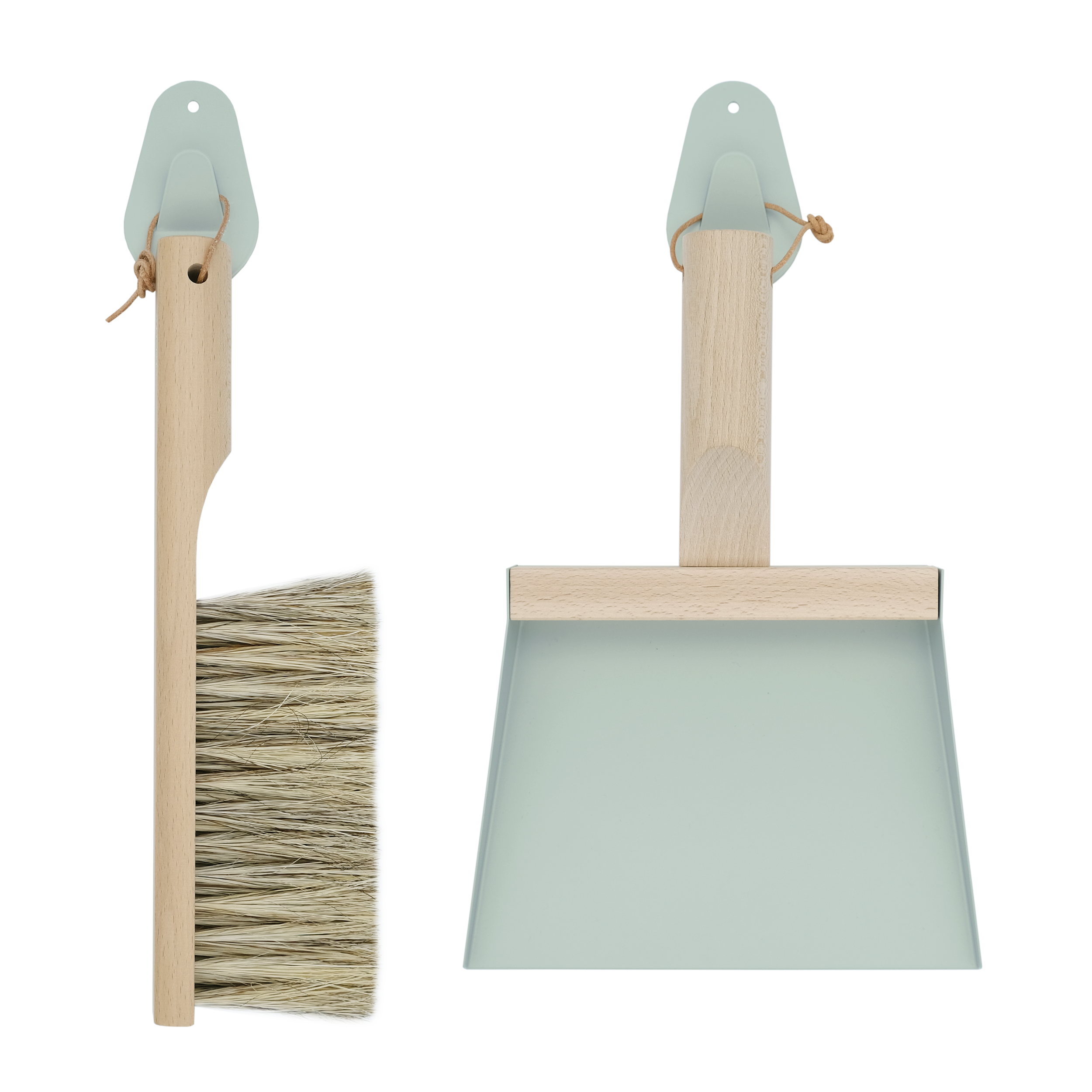 Andree Jardin "Mr &amp; Mrs Clynk" Grey Green NATURAL Hand Brush, Dustpan and Wall Hooks