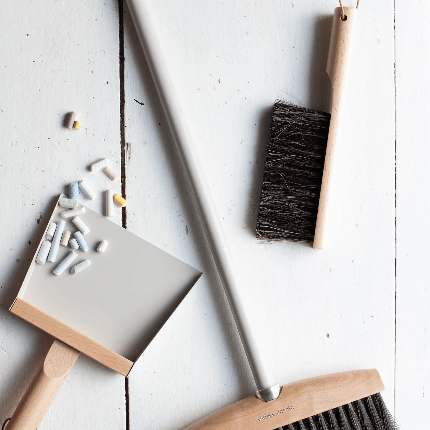 Andree Jardin &quot;Mr &amp; Mrs Clynk&quot; Gray Hand Brush, Dustpan and Wall Hooks  