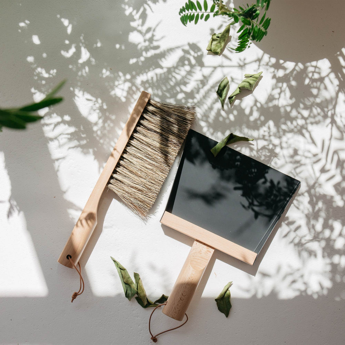 Andree Jardin NATURAL BLACK "Mr &amp; Mrs Clynk" Hand Brush, Dustpan and Wall Hooks